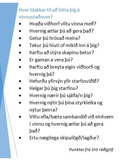 Punktar frá SHJ ráðgjöf Hvern hlakkar til að hitta þig á vinnustaðnum? er yfirskriftin