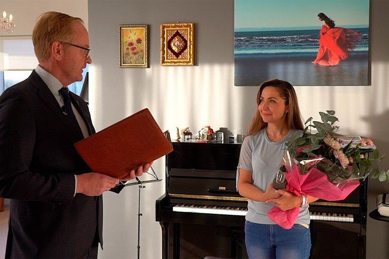 Kjartan Már Kjartansson og Alexandra Chernyshova við afhendingu Súlunnar, menningarverðlauna Reykja&hellip;