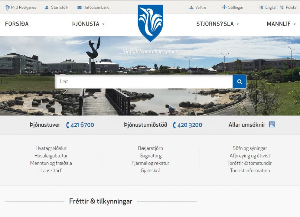 Skjámynd af nýjum vef Reykjanesbæjar.