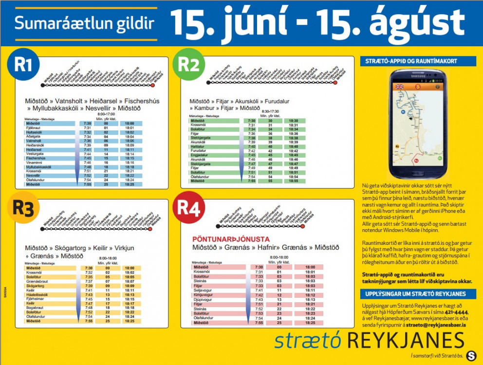 Hér gefur að líta nýjar tímatöflur leiðanna R1 - R4 í innanbæjarstrætó