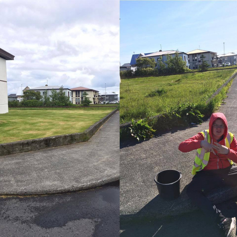 Fyrir og eftir mynd frá horni Vesturgötu og Birkiteigs #teamHeiðarskóli. Ljósmynd af Facebook síðu &hellip;