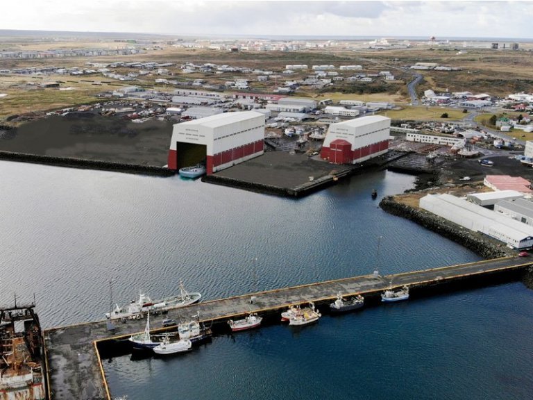 Til vinstri á myndinni má sjá yfirbyggða þurrkví eins og hún gæti litið út að loknum framkvæmdum