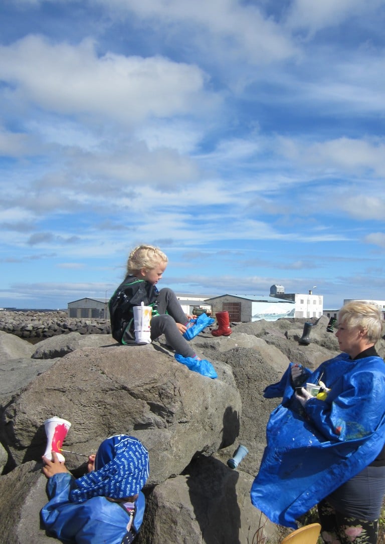 Gaman í stígvélagarði.